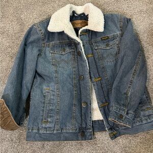Wrangler Blue Denim Jacket with Cream Sherpa Lining